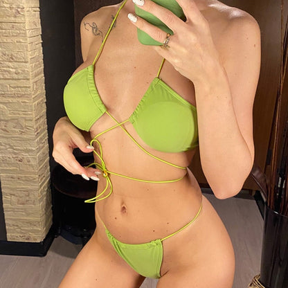 Zielony dwuczęściowy strój kąpielowy bikini z wiązaniem