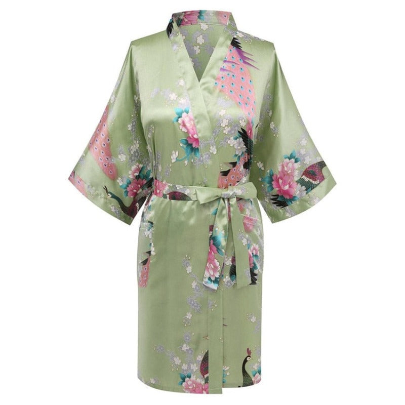 Zielony Krótki zielony szlafrok w stylu kimono