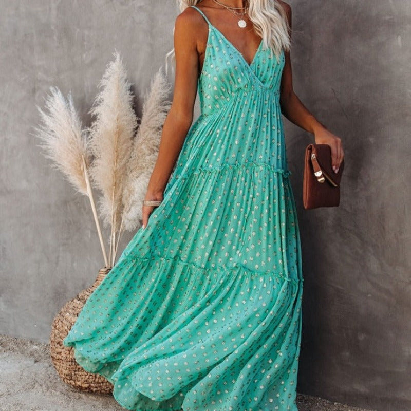 Zwiewna turkusowa sukienka letnia maxi Aurea